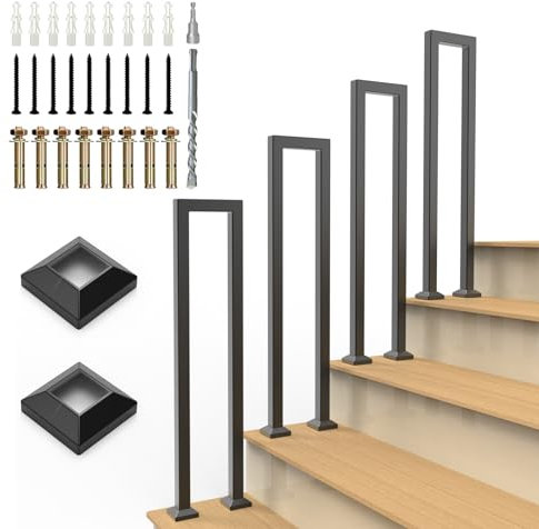 MissYolo 75 cm Handläufe für Innen und Außen, U-förmiger Treppengeländer, Metall-Treppenhandlauf für Balkone, Loft, Korridor, Garten (Schwarz, 75 cm)
