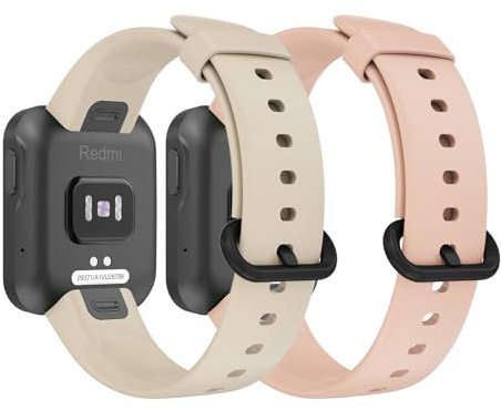 Amzpas 2 Pièces Sport Bracelet pour Redmi Watch Lite/Xiaomi Mi Watch, Silicone Souple Coloré Compatible, Beige+Rose