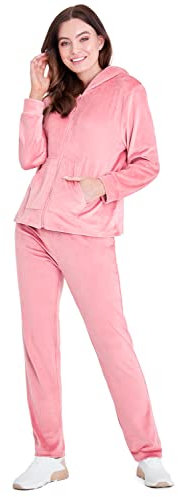 CityComfort Velour Womens Tracksuit Set Adults Teenagers Comfy Velvet Lounge Set 2 Piece Zip Up Long Sleeve Hooded Sweatshirt & Joggers Lounge Wear (2XL, Pink)