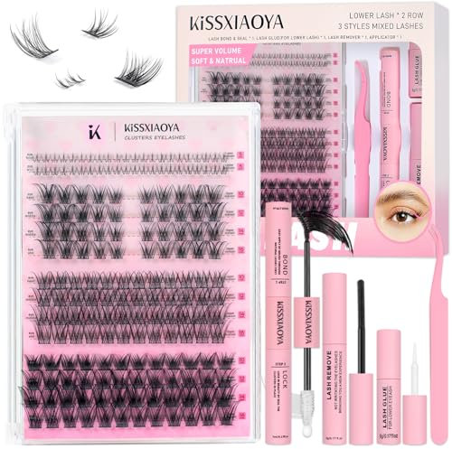 LYMYBETY Fluffy Individual Cluster Eyelashes Mix10-16mm 136 Wide Stem Clusters & 22 Invisible Band Lower Lashes & Lash Bond and Seal & Lash Remover & Lash Glue & Tweezers (3+1 Pro Kit2, Mixed 10-16mm)