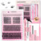 LYMYBETY Fluffy Individual Cluster Eyelashes Mix10-16mm 136 Wide Stem Clusters & 22 Invisible Band Lower Lashes & Lash Bond and Seal & Lash Remover & Lash Glue & Tweezers (3+1 Pro Kit2, Mixed 10-16mm)
