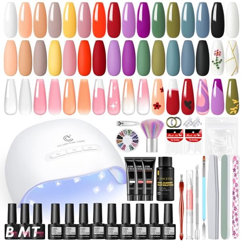 COSCELIA Gelnägel Starterset 40 Stück UV Nagellack Set mit UV Lampe, 15 Farben Gel Nagellack UV und 3 Farben Poly Nägel Gel Nagelset Base und Top Coat Nägel Selber Machen Nagel Sets für Frauen