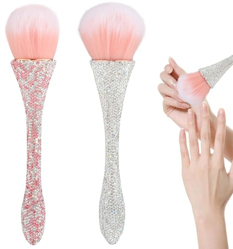 2 PCS Nail Art Dust Brush Shiny Rhinestone Nail Fust Brush Ultra Soft Nylon Dust Brush for Nails Large Brush Cleaner Nail Brushes for Nail Art Cleaner Tools Shape Nail Brush & Makeup Brush