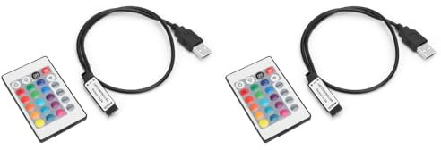 2 Stück RGB-LED-Controller, mit Kabellänge 0,5m, DC 5 V 24-Tasten-Fernbedienung, Dimmer-Controller für 5050 3528 5630 LED-Streifenlichter