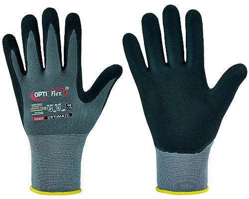 Opti Flex® Optimate Feinstrick Handschuh, Nylon, mit Nitrilschaum, Grau, Gr. 10, 12er Pack