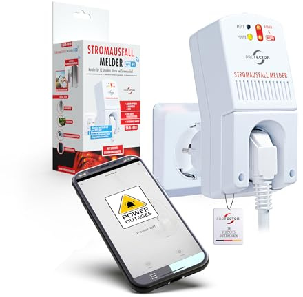 [Neu] Protector SAM-1010 Stromausfallmelder, 3500 Watt mit WiFi und App, Notstrom-gepuffert, 12 Stunden Alarm, Stromwächter für Stromausfall, Ideal für Gefrierschrank und Aquarium. Kühlschrankalarm
