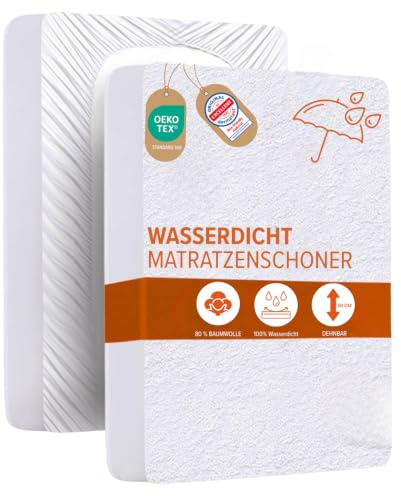 Dreamway Matratzenschoner 90x190 cm - 30 cm Steghöhe - Atmungsaktiv | Oeko-Tex Baumwolle - Rundumgummi - Wasserdicht, leise und weich - Matratzenschutz gegen Schweiß und Flecken