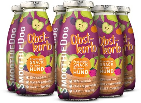 Hunde Smoothie SmoothieDog 6er Obstkorb (vegetarisch) - Flüssiges Hundeleckerli - Zucker- & glutenfrei - je 250ml