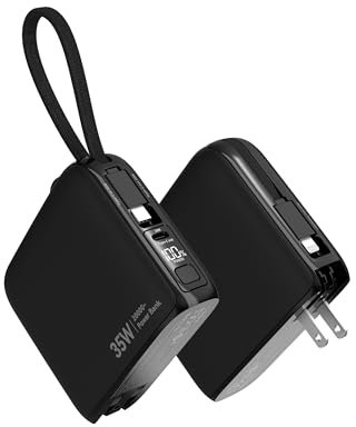 Portable Charger Power Bank with Built in Cable & Wall Plug– 35W PD Fast Charging External Phone Charger,20000mAh Battery Pack for iPhone 16/15/14/13, Samsung, iPad, AirPods, Idea for Travel Camping