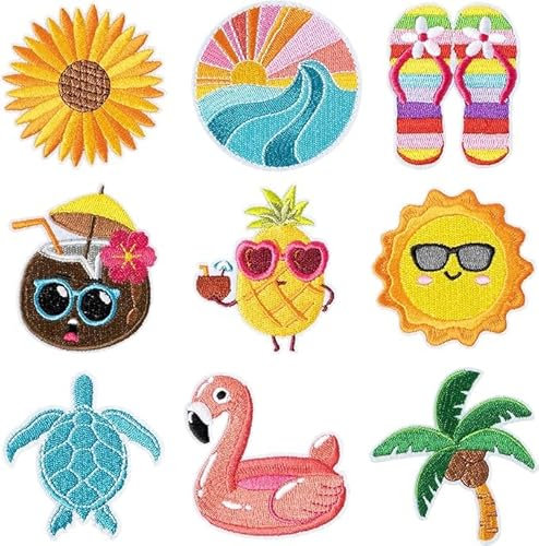 9 PCS Patches zum Aufbügeln Sommerstrand-Thema, Aufnäher zum Aufbügeln Sommer, Flicken zum Aufbügelns, Stoffflicken zum Aufbügelns, Geeignet Als DIY-Zubehör für Hüte, Kleidung, Jeans, Rucksäcke