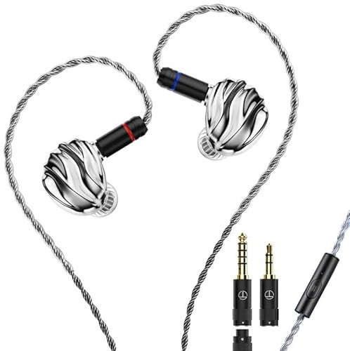 TRN Shell 4DD+1Planar - Auriculares híbridos con cable IEM - 2025 nuevos auriculares con micrófono, cable desmontable y boquillas para audiófilo/músico/jugador (plateado)
