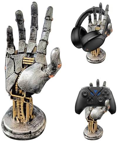 GOEDCH Cyberpunk Supporto per Cuffie e Controller: Accessori da Gioco con Design a Braccio Robotico, Supporto in Resina per L'organizzazione Della Scrivania per Gamepad, Accessori da Gioco Futuristici