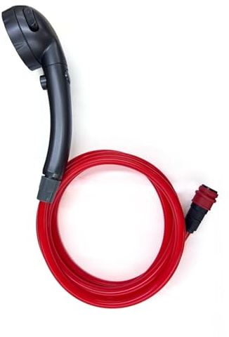 CAMPLUX Handbrause für Nano Gas-Warmwasserbereiter, 2,5 Meter Schlauch, Ein/Aus-Schalter, Rote Schnellkupplung, Warmwasserschlauch, NS250