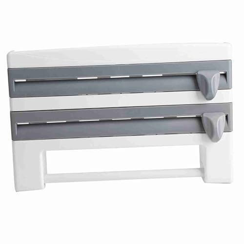 Dispensateur de Films, Portefeuille de Rouleau Cuisine en Papier Mural et Distributeur Films avec Design Lame Coupe pour Feuille d'aluminium, Cling, Serviette Cuisine (Gris blanc)