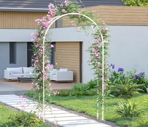 Fitlin Arche de Jardin en métal avec Base Robuste, idéale for la décoration de Mariage, la Photographie de Fond et Les Plantes d'herbe de la Pampa(White)