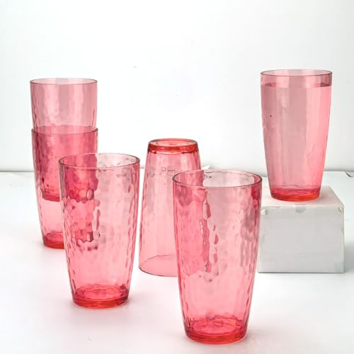 Yalin Vasos de acrílico de 20 onzas, vaso reutilizable de plástico, apilable, sin BPA, a prueba de roturas, apto para lavavajillas, juego de 6 vasos (Rojo)