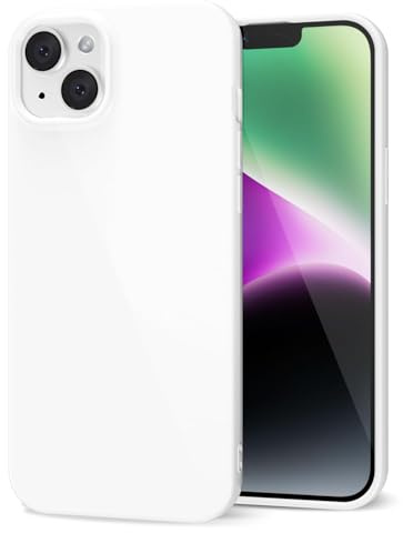 LoeoeL for iPhone 14 iPhone 13 Phone Case Liquid Silicone, Cute Girly Thin Ultra Slim Jelly Soft Rubber Gel Plustective Glossy Hard Plastic Case, Plain Solid Color Cover for Women Girl, White