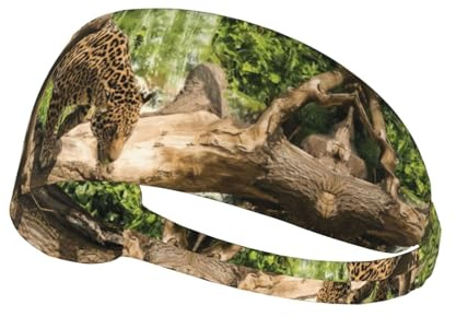 Panther on Tree Stamm Wasserfall Druck Elastisches Übungs-Stirnband - Atmungsaktiv und bequem für Sport, Yoga, Radfahren und mehr