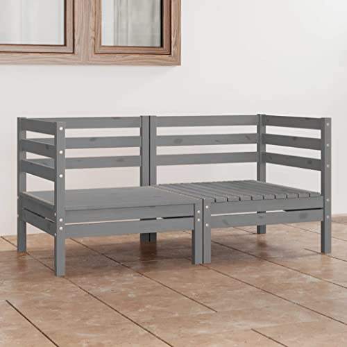 Bucmath 2-Sitzer-Gartensofa Grau, Kiefer Massivholz, Modulares Outdoor Loungesofa für Terrasse, Garten, Balkon – Robuste Patio Möbel, Einfacher Aufbau