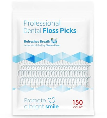 150 plettri per filo interdentale, insapore, filo interdentale resistente al taglio per la pulizia profonda dei denti stretti, cura orale quotidiana, sacchetto sigillato, confezione resistente