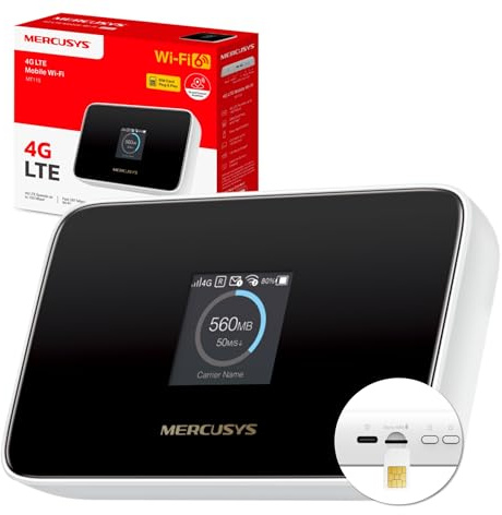 Mercusys MT115 Mobile WiFi Router 4G, Saponetta WiFi con Sim,AX300 WiFi 6, Velocità di Download 150Mbps, WiFi Portatile, Modem 4G con Sim, Visualizzazione Sullo Schermo, Plug&Play, Fino a 10 Disp