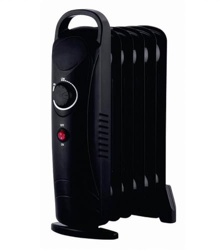 ECOSO 800W UK Plug Oil Filled Portable Desktop Electric Radiator Black | Steel Construction. Generous Heat Output. Contemporary Style. Oil Filled Design. Anti-Tip Feet. UK Plug Fitted.