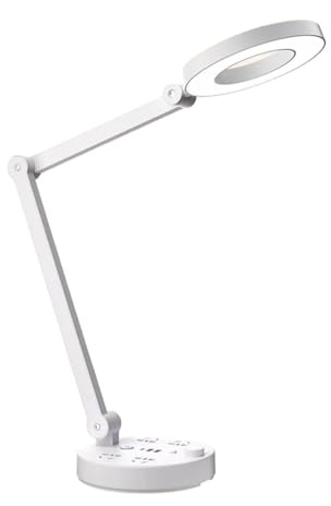 Escritorio, Brazo oscilante Ajustable, Oficina atenuable protección los Ojos con Puertos Carga USB, 4 Salidas Aire Acondicionado, lámpara Mesa de teléfono