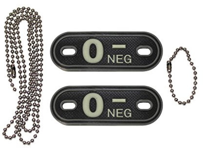 Copytec Dog Tag Blutgruppe 0- Neg Negativ Bundesheer Notfall Kette 3D Rubber PVC Erkennung Hundemarke Tactical 2,5x7cm #20496