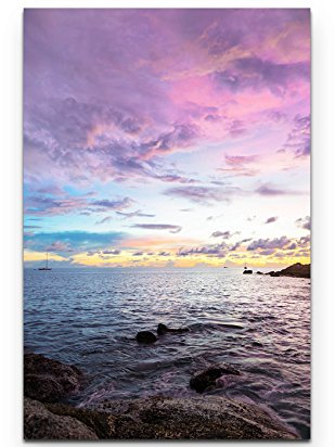 Paul Sinus Art Violetter Himmel am Meer - Leinwandbild 90x60cm
