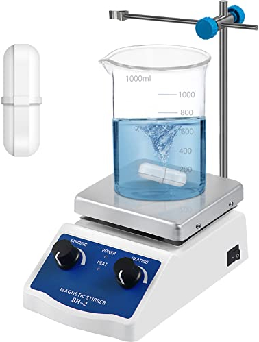 VEVOR SH-2 Laboratoire Agitateur Magnétique 2000ML, Mélangeur d'agitateur magnétique 0-2000 tr/min, avec barre d'agitation de plaque chauffante et support