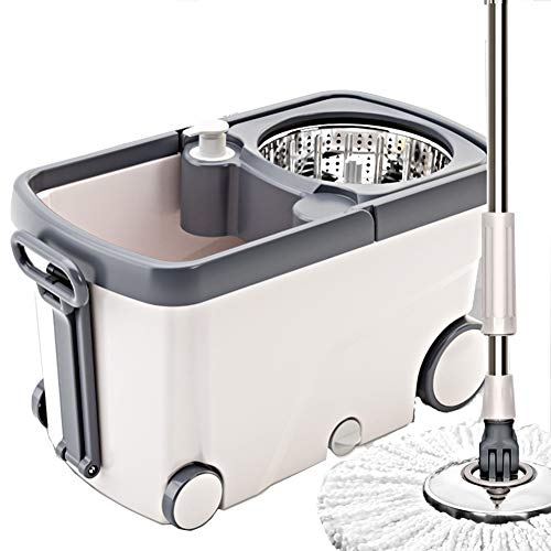 Axdwfd fregona Giratorio Lavado a Mano Libre Mojado y seco Doble Impulso Rechazo automático de Agua Casa Haragán Fregona Cubo de la fregona, 2 Cabezas de trapeador (Color : Blanco)