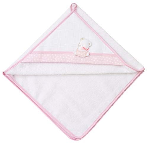 Filet - Baby Baumwoll-Dreiecks-Bademantel zum Besticken mit Shy Bear Stickerei, aus Weichem Frottee, Perfekt zum Baden, 100% Made in Italy, Farbe Weiß und Rosa