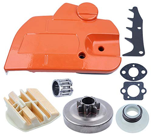 Adefol Coperchio Frizione Freno Kit per Husqvarna 445 450 con Tamburo Frizione .325 7T Ingranaggio a Vite Senza fine Filtro dell'Aria Cuscinetto ad Aghi Guarnizione per 544097902, 578097901