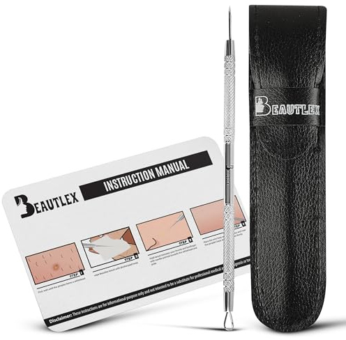 Lancet for Facial Milia Remover and Whitehead Extractor. Double Ended Angled Circle Loop & Sharp Needle Pimple Popper Tool. Stainless Steel Blackhead Remover Tool Kit with Synthetic Leather Storage