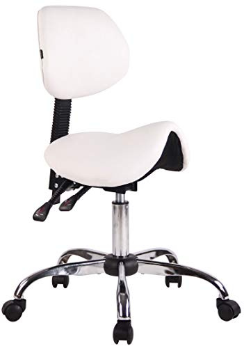 CLP Sgabello Sella Da Lavoro Stuttgart In Similpelle I Sedia Studio Ergonomica Schienale Inclinabile I Sedia Ambulatorio 5 Ruote | Colore bianco