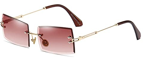 Gafas de sol con montura cuadrada ultra pequeña para mujer Hombre Gafas de sol sin montura retro con lente transparente