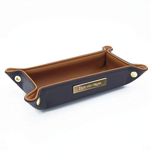 Doro von Hagen® Leder Schlüsselschale, kleiner Taschenleerer, Schmuckablage, Uhrenablage 18 x10cm, aussen Mokka, innen Cognac. Handgefertigt in unserem Atelier