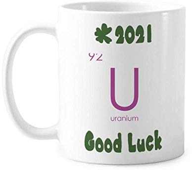 Chemistry Elements - Taza de cerámica para café (3 unidades, uranio, 2021), diseño con texto en inglés Good Luck