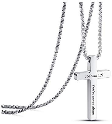JSDDE Personalised Cross Pendant Necklace Customise Stainless Steel Cross Necklaces with Chain