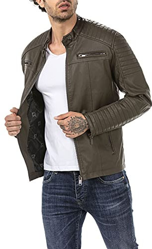 RED BRIDGE Giubbotto in finta pelle da uomo Giacca in stile biker trapuntata Pelle sintetica Verde XXL