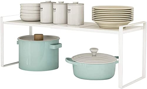 Taotigzu Estantería de Cocina Extensible y Apilable, Organizador Metálico de Almacenaje, 36-60x21x23 cm, Blanco