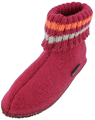 HAFLINGER Hüttenschuh Paul mit Kragen aus reiner Schurwolle (Burgund 60), EU Gr. 37