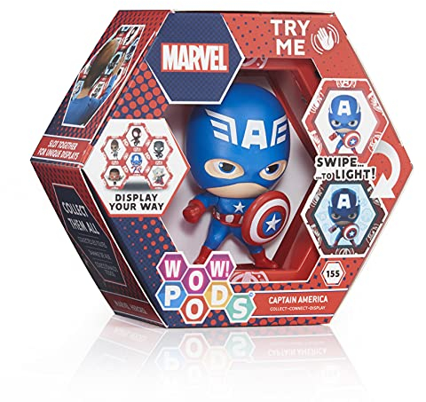 WOW! PODS Avengers Collection - Captain America | Superhero Light-Up Bobble-Head Figure | Official Marvel Collectable Toys & Gifts Age 3+