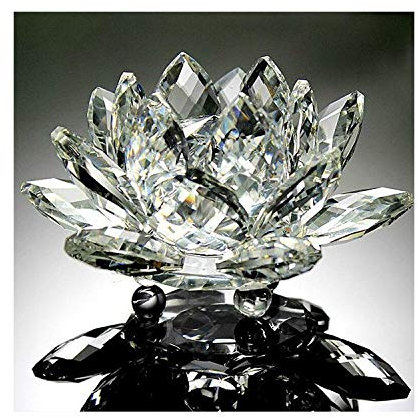 Fleur de Lotus Artisanat Cristal Clair Ornements en Verre, Minéraux Feng Shui Sphères Cristaux Fleurs, Décoration de la Maison et Noce Voiture (Blanche)