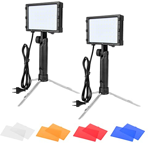 EMART 2 Pack Fotolicht LED Video Licht Fotografie 5500K LED Videoleuchte mit Stativ, Farbfiltern, Dimmbare Fotolampe für Produktfotografie, Makro Aufnahmen, mit EU Stecker