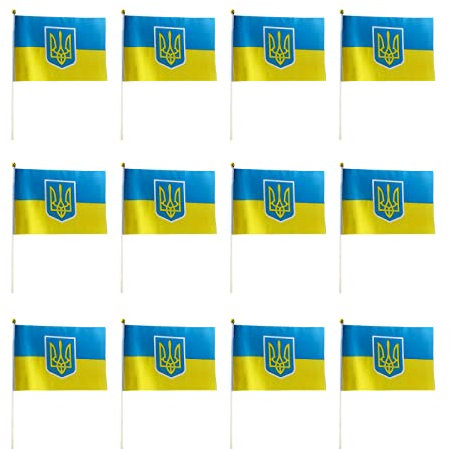 BIOSA Ukraine Flagge, 12 Stück Ukraine Handflagge, klein Ukrainische Nationalflaggen Fahne, Ukraine Handschwenkflagge, I Stand with Ukraine