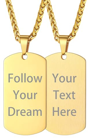 Custom4U Edelstahl Dog Tag Kette Herren Anhänger Halskette mit Gravur Männer Jungen Hundemarke Erkennungsmarke Anhänger Halskette in Silber/Gold/Schwarz Modeschmuck Accessoires für Vatertag