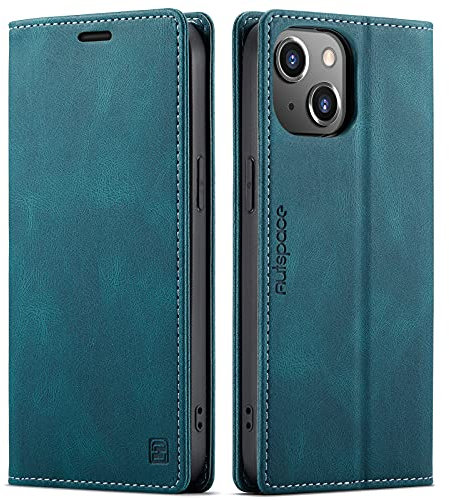 LOLFZ for iPhone 14 Wallet Case, Magnetic Flip Leather Case with RFID Block Card Slots Kickstand Shockproof Protective Cover Compatible with iPhone 14 - Blue