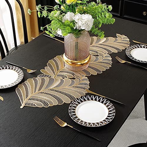 Hosoncovy PVC Hohl Tischläufer Anti-Rutsch Dekorative Tischmatten Tischset für Home Party Küche Essen Hochzeit Dekor (92CM X 33CM) (Gold)