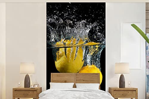 Selbstklebend Tapete Wandpapier Wandaufkleber Fototapete Tapeten Wanddeko 120x240 cm Zitrone - Frucht - Stilleben - Wasser - Gelb